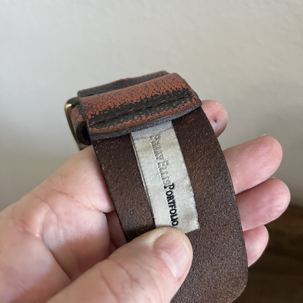 vintage full grain leather‎ 40 brown Orange belt COWHIDE y2k 1990s Heavy Buckle - Picture 5 of 7